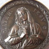イタリア アンティーク 聖母マリア“お祈り”・“動物の守護聖人”アッシジの聖フランチェスコ ブロンズ メダル 38mm【バーゲン】【極美形】【大型】