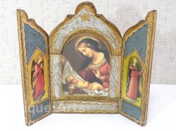 画像2: 【小型サイズ】イタリア ヴィンテージ『観想の聖母マリア』カルロ・ドルチの工房作 ３枚続きの祭壇画（高さ１５５ミリ） 【バーゲン】