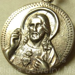 画像1: 聖イエスの御（み）心 / カルメル山の聖母(STERLING(銀９２５)アンティーク メダイ 20mm