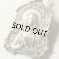 【極美形】フランス アンティーク アール・ヌーヴォー ルルドの聖母 JE SUIS L’IMMACULEE CONCEPTION(無原罪の御宿り) メダイ 著名彫刻家 TAIRAC作 21×28mm