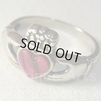 【愛、友情、忠誠のシンボル】ヴィンテージ 「IRISH Claddagh」（アイリッシュ・クラダ） STERLING(銀925) ピンクストーン リング サイズ11号
