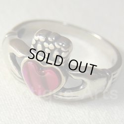 画像1: 【愛、友情、忠誠のシンボル】ヴィンテージ 「IRISH Claddagh」（アイリッシュ・クラダ） STERLING(銀925) ピンクストーン リング サイズ11号