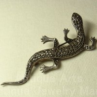 ヴィンテージ STERLING(銀925製) マーカサイト 蜥蜴（トカゲ）のブローチ 77mm《爬虫類マニアにおすすめ！キモかわいい》