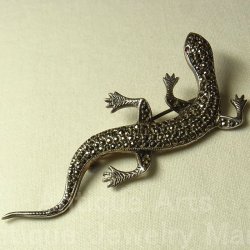画像1: ヴィンテージ STERLING(銀925製) マーカサイト 蜥蜴（トカゲ）のブローチ 77mm《爬虫類マニアにおすすめ！キモかわいい》