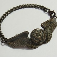 第二次世界大戦当時もの アメリカ ヴィンテージ シルバー（銀925製）Air Crew Member 《航空隊員》Wing バッチ ブレスレット 19.5cm