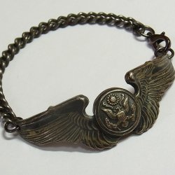 画像1: 第二次世界大戦当時もの アメリカ ヴィンテージ シルバー（銀925製）Air Crew Member 《航空隊員》Wing バッチ ブレスレット 19.5cm
