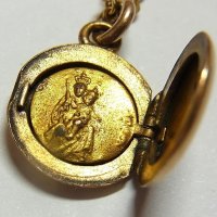 【訳あり】アンティーク ミニ ロケット メダイ  「聖心のイエス（Sacred Heart of Jesus）」「聖母子像（Madonna and Child）」13mm