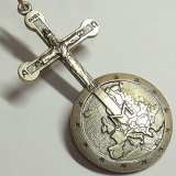【希少】聖イエス ヨーロッパ十字架メダル キリスト地球儀付き クロスペンダント ヴィンテージ