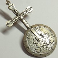 【希少】聖イエス ヨーロッパ十字架メダル キリスト地球儀付き クロスペンダント ヴィンテージ