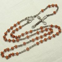 ヴィンテージ ロザリオ 珊瑚ビーズ 銀925 十字架 イタリア製 天然ビーズ《短いサイズ》
