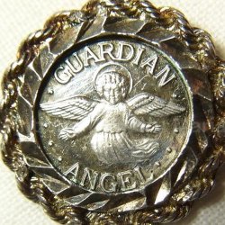 画像1: アメリカ ヴィンテージ STERLING(銀925) 守護天使 ガーディアンエンジェル "Guardian Angel" 【人々を護り、導く存在】メダルペンダント 19×19mm