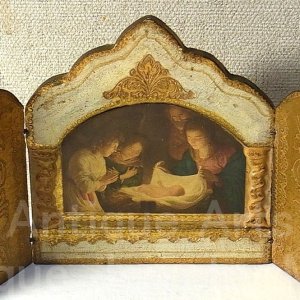 画像: 【バーゲン】【小型サイズ】イタリア ヴィンテージ『観幼子イエスと聖母マリアThe Virgin Mary with the infant Jesus』カルロ・ドルチの工房作 ３枚続きの祭壇画（高さ１１８ミリ）【バーゲン】 