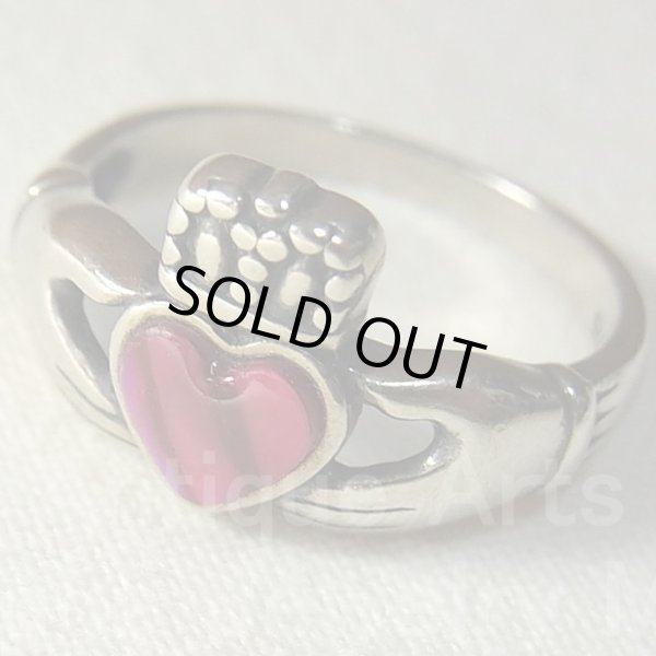 画像1: 【愛、友情、忠誠のシンボル】ヴィンテージ 「IRISH Claddagh」（アイリッシュ・クラダ） STERLING(銀925) ピンクストーン リング サイズ11号