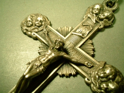画像: ベルギー アンティーク ８人の天使のクロス １８世紀 シルバー８００刻印 LLサイズ  61×107mm