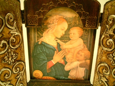 画像: イタリア アンティーク 聖マリアイメージ ３枚続きの祭壇画 金属エンボス装飾　【中型サイズ】