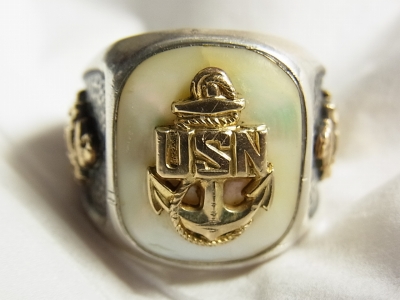 画像: 第二次世界大戦当時もの　アメリカ ヴィンテージ 米国海軍（United States Navy） シルバー真珠貝 リング サイズ：１９ 
