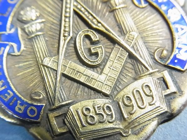 画像: アメリカ アンティーク フリーメイソン メダル 1909年 30mm(チェーン有。無し-300円引き）