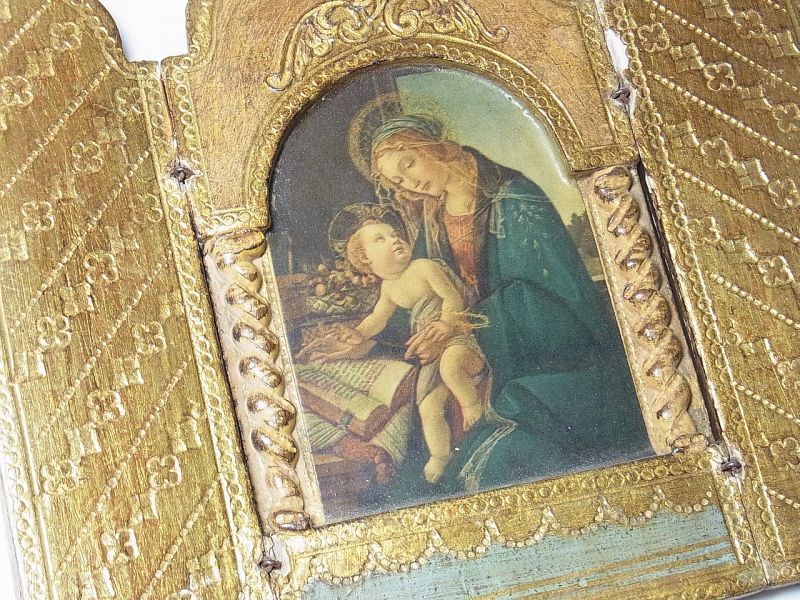 画像: イタリア アンティーク 聖マリアイメージ ３枚続きの祭壇画 “聖イエスを抱く聖マリア”　【小型サイズ】
