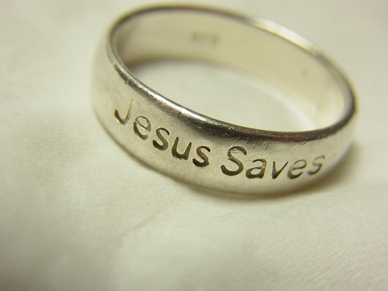 画像: “神（聖イエス）は救い給う”Jesus Saves　アメリカ ヴィンテージ シルバー（銀）リング サイズ：１４