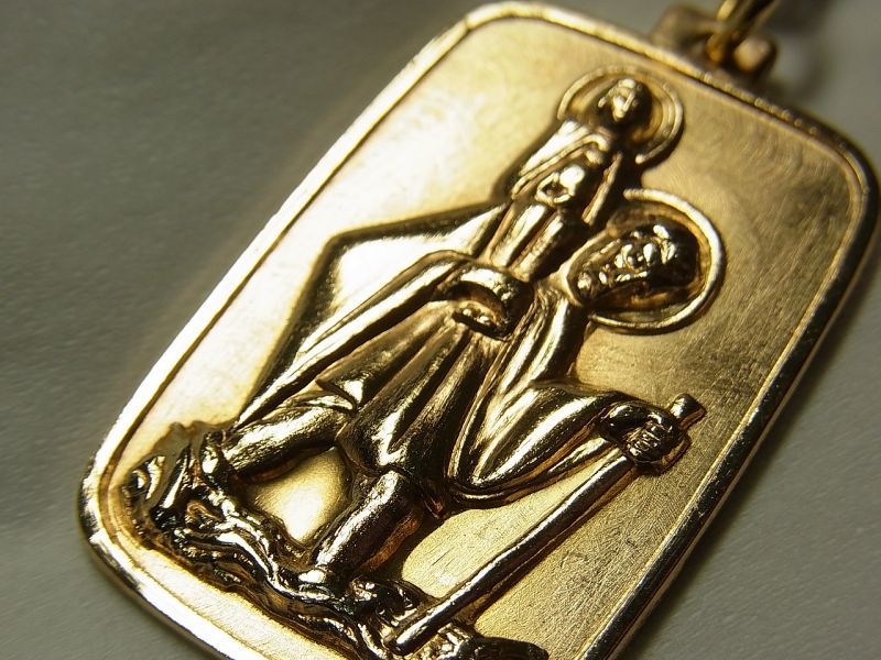 画像: 【大型】ヴィンテージ 幼子イエスと聖クリストフォロ 真鍮（しんちゅう）製 メダイ23×38mm