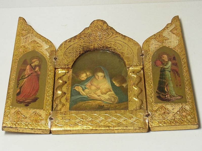 画像: イタリア アンティーク 聖マリアイメージ ３枚続きの祭壇画 “聖イエス誕生”16cm【中型サイズ】
