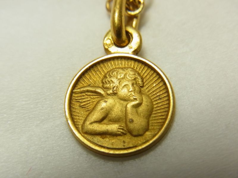 画像: 【バーゲン】二人の天使 『システィーナの聖母』アンティーク mini メダイ GOLD PLATED  8.5mm（チェーン有り。無しの場合は３００円引き）