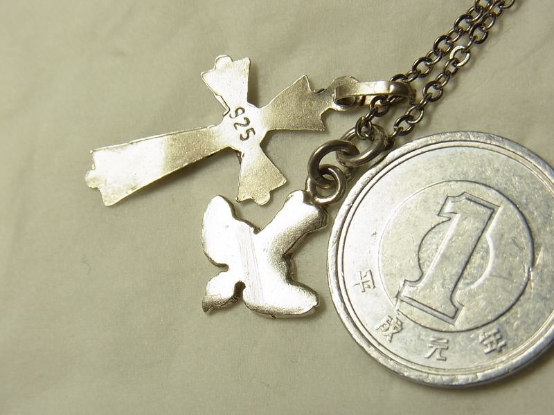 画像: 【バーゲン】アンティーク シルバー（銀製）miniクロス＋「聖霊のシンボル“鳩”メダイ