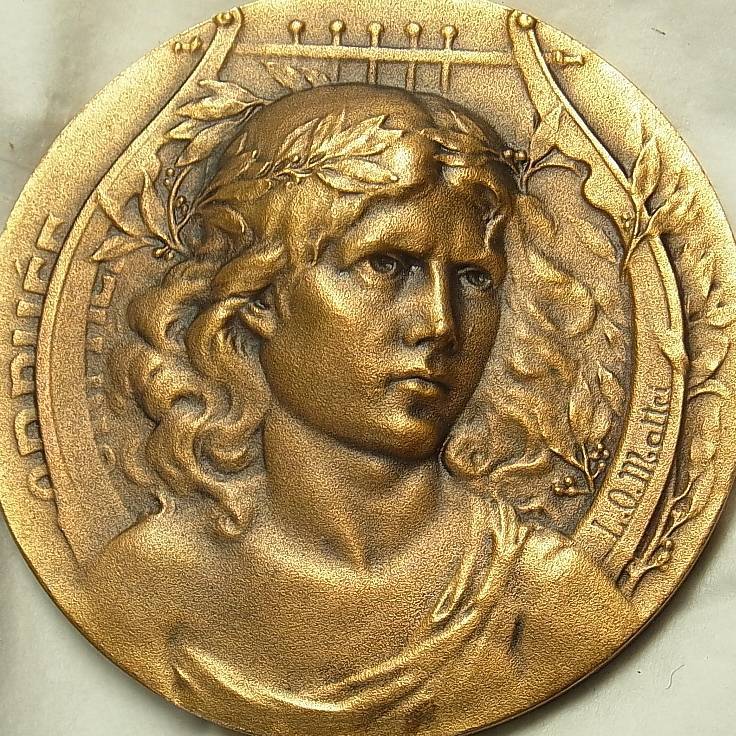 画像: 【バーゲン】フランス　ヴィンテージ ギリシャ神話  音楽の神、吟遊詩人、竪琴の名手 オルフェウス ブロンズ メダル L.O. MATTEI作