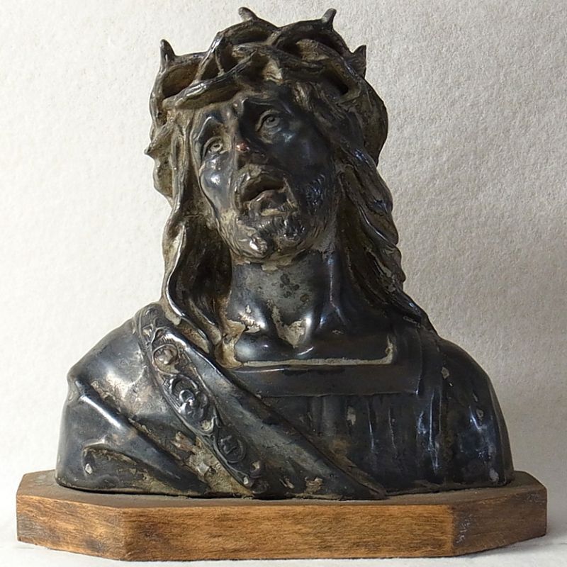 画像: 【バーゲン】アンティーク イバラの冠を被った聖イエス像（バストアップ） 11.5cm