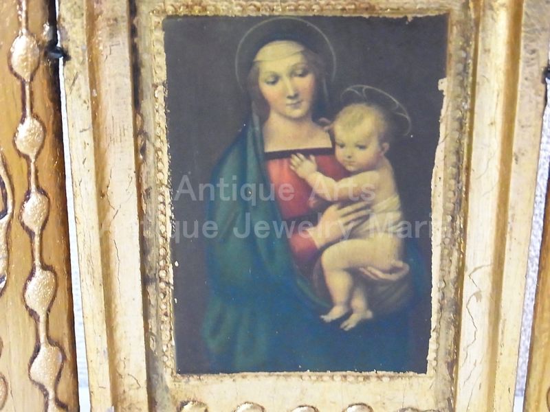 画像: 【中型サイズ】イタリア アンティーク 『大公の聖母（1505-1506年）』ラファエロ・サンティ（1483-1520年）作 ３枚続きの祭壇画 （高さ１７０ミリ）