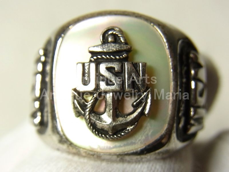 画像: 【バーゲン】第二次世界大戦当時もの　アメリカ ヴィンテージ 米国海軍USN（United States Navy） シルバー真珠貝 リング サイズ：２２