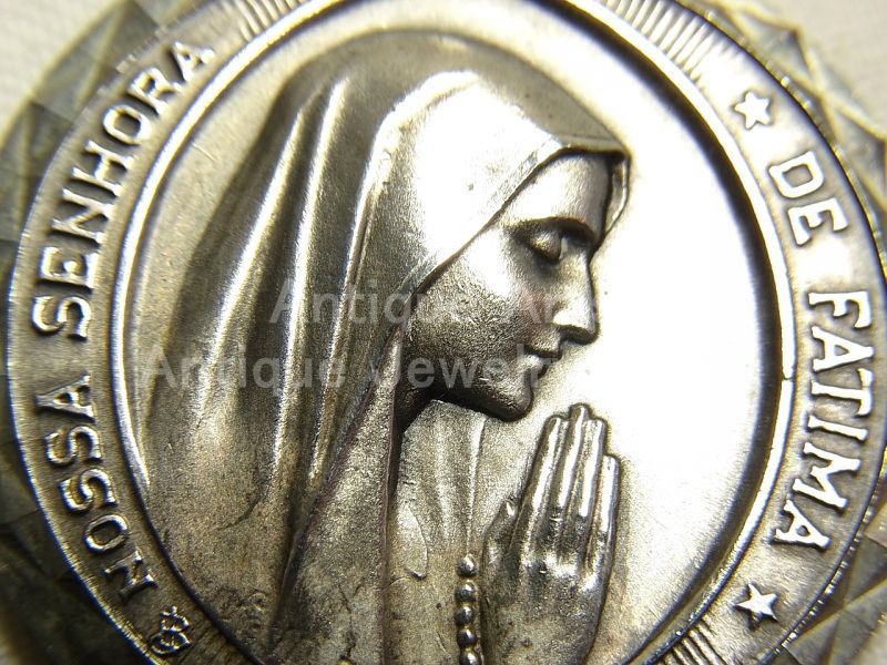 画像: 【大型サイズ】【極美形】アンティーク ポルトガル ファティマの聖母マリア SILVER PLATED メダイ 31mm　Fr. M.B.作（チェーン付き）