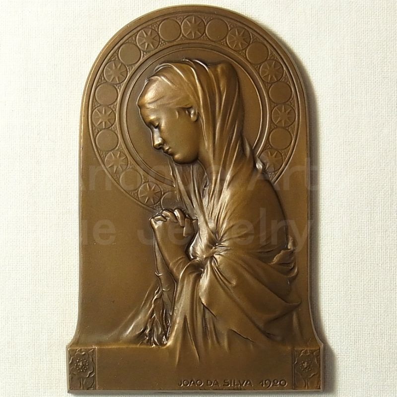 画像: 【極美形】【大型サイズ】ポルトガル“お祈りをする聖母マリア”ヴィンテージ ブロンズ メダル 著名彫刻家 João da Silva作
