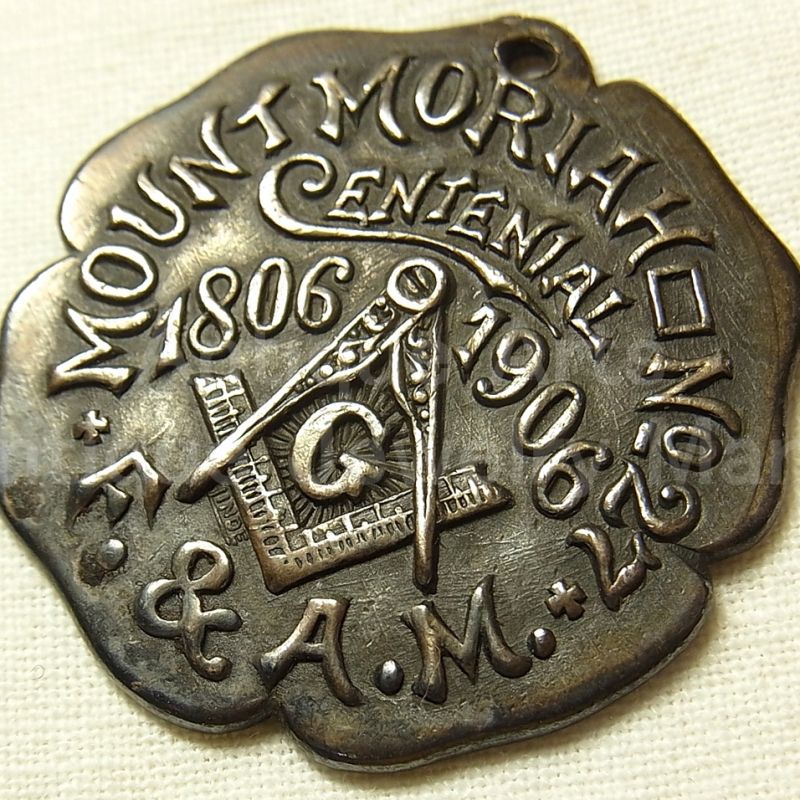 画像: アメリカ ネバダ州 MOUNT MORIAH（マウント モライア） フリーメイソン ロッジ100周年（1806〜1906年）記念 アンティークメダル 33mm