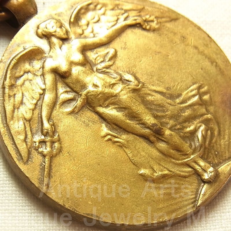 画像1: ベルギー ヴィンテージ 勝利の女神 ブロンズメダル PAUL-MAURICE DUBOIS作 リボン付き 36mm【バーゲン】