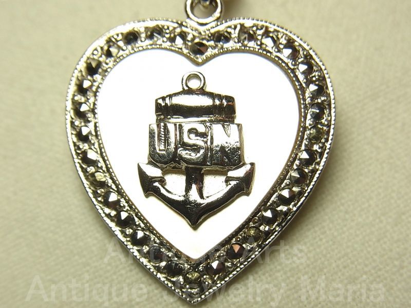 画像: 【バーゲン】 【アメリカ海軍USN:United States Navy】シルバー(銀製) マーカサイト 真珠貝 ペンダント 23×27mm(チェーン有。無し-300円引き）