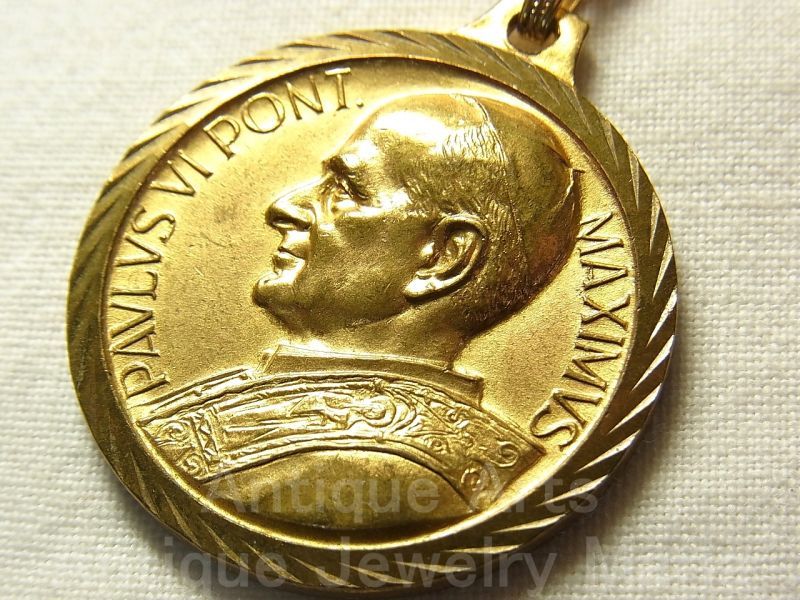 画像: ローマ教皇 パウロ6世 PAVLVS VI PONT. MAXIMVS ポンティフェクス・マクシムス（最高司祭）ヴィンテージ GOLD PLATED メダイ 30mm