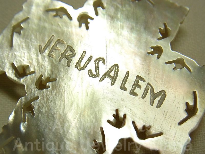 画像: 【希少】《大型サイズ》《手彫り》ヴィンテージ エルサレム（JERUSALEM）真珠貝の美しい クロス 40×62mm(チェーン有。無し-300円引き)