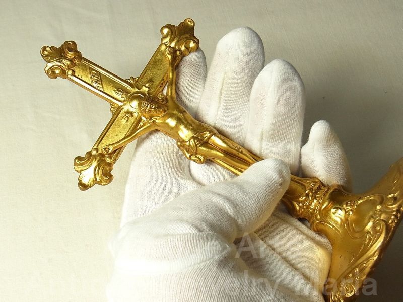 画像: “アール・ヌーヴォー装飾が美しい”アメリカ アンティーク 自立クロス ゴールドカラー 16.5cm【バーゲン】