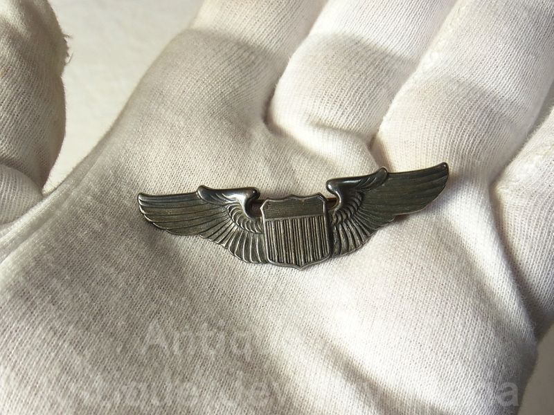 画像: アメリカ ヴィンテージ United States Army Air Force（アメリカ合衆国陸軍航空軍）STERLING(銀９２５)パイロット バッチ  51mm《参考画像有り》